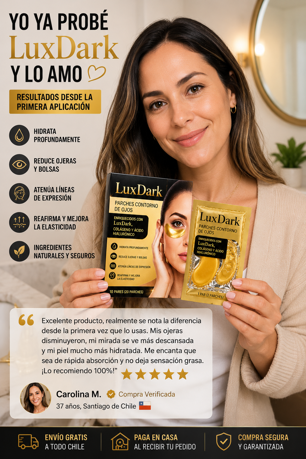 LuxDark™ – Máscara de ojos 24k oro puro + colágeno · Borra ojeras profundas y rejuvenece la mirada desde la primera noche-4