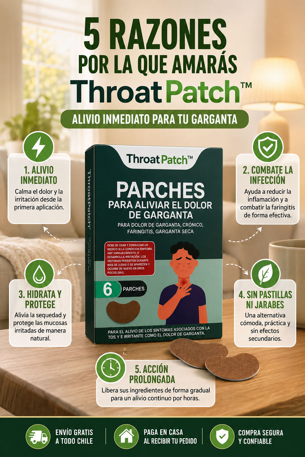 ThroatPatch™ – Parche alivio inmediato para garganta · Combate dolor, faringitis y garganta seca sin pastillas ni jarabes