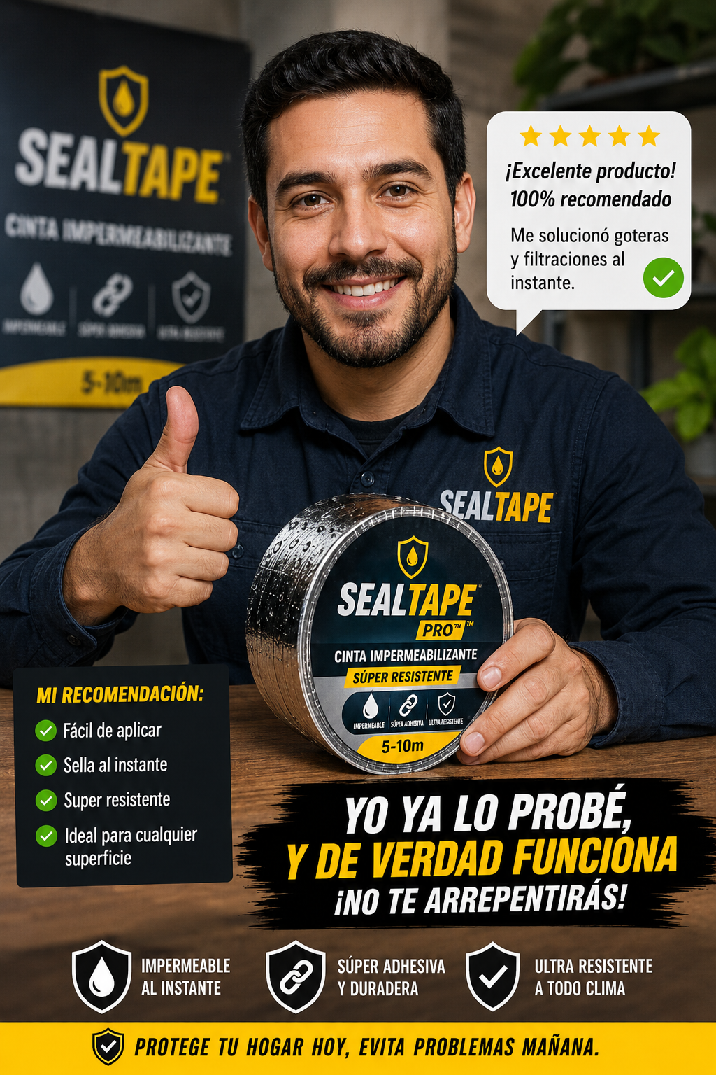 SealTape Pro™ – Cinta impermeabilizante súper resistente 5-10m · Sella grietas, goteras y filtraciones al instante sin obras ni maestro