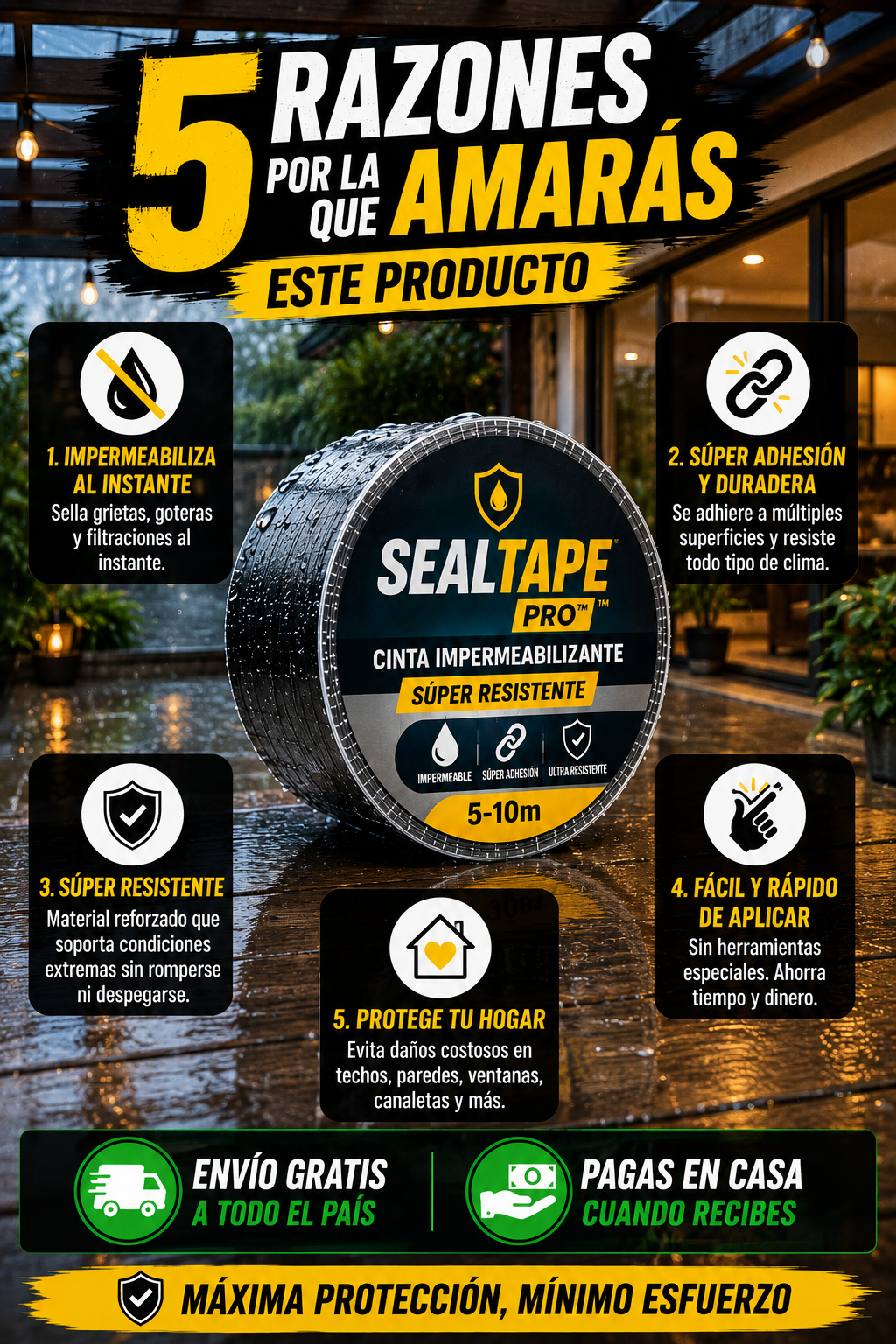 SealTape Pro™ – Cinta impermeabilizante súper resistente 5-10m · Sella grietas, goteras y filtraciones al instante sin obras ni maestro-3