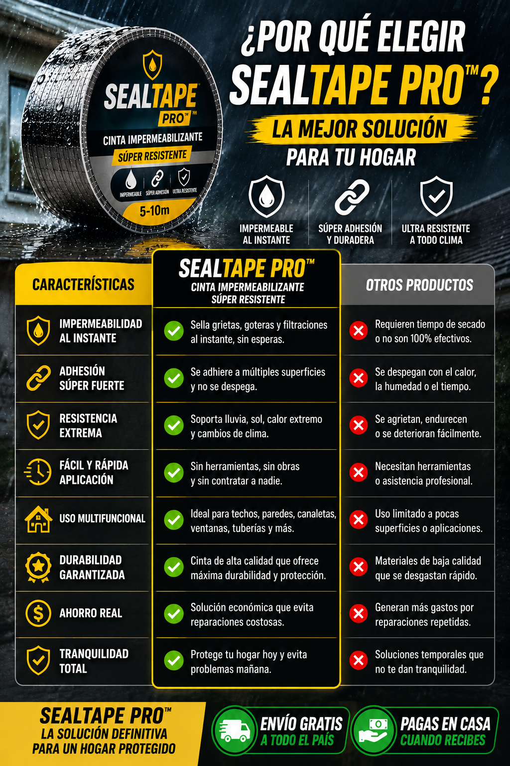 SealTape Pro™ – Cinta impermeabilizante súper resistente 5-10m · Sella grietas, goteras y filtraciones al instante sin obras ni maestro-4