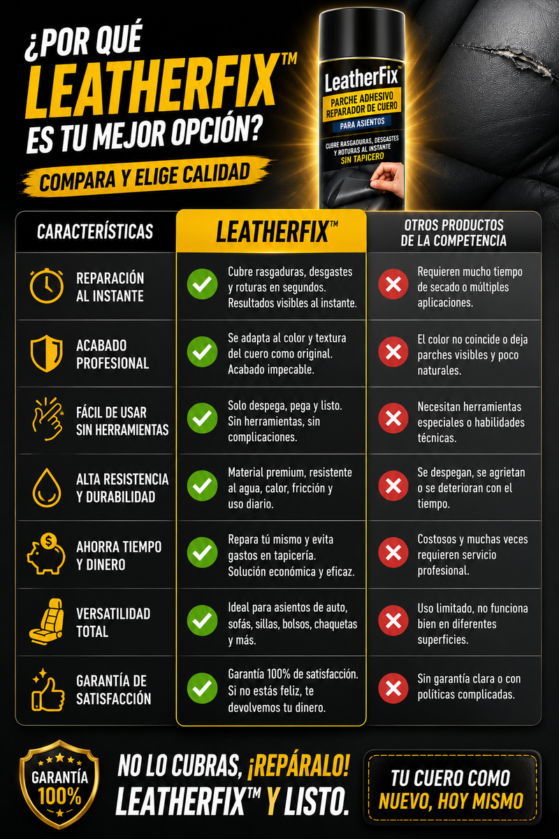 LeatherFix™ – Parche adhesivo reparador de cuero para asientos · Cubre rasgaduras, desgastes y roturas al instante sin tapicero-4