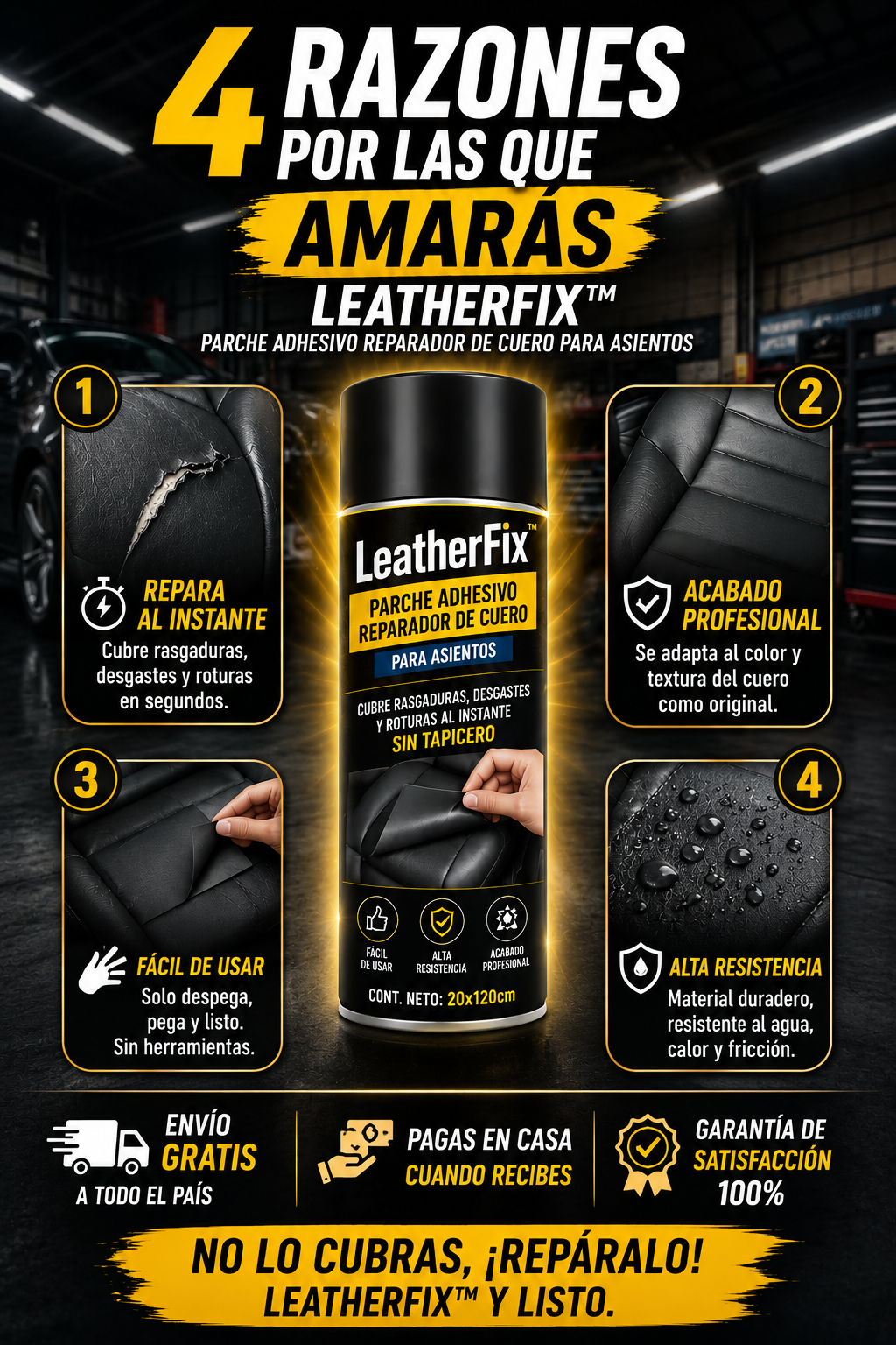 LeatherFix™ – Parche adhesivo reparador de cuero para asientos · Cubre rasgaduras, desgastes y roturas al instante sin tapicero-3