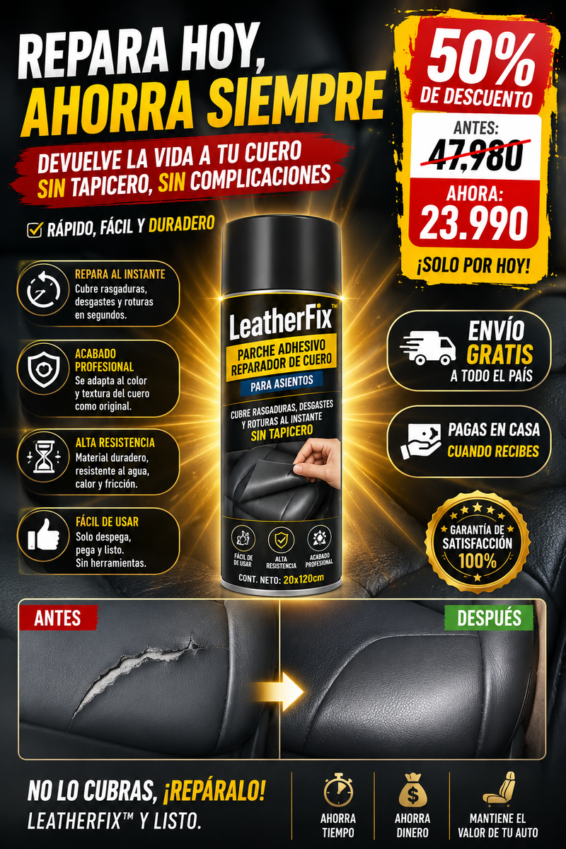 LeatherFix™ – Parche adhesivo reparador de cuero para asientos · Cubre rasgaduras, desgastes y roturas al instante sin tapicero-1