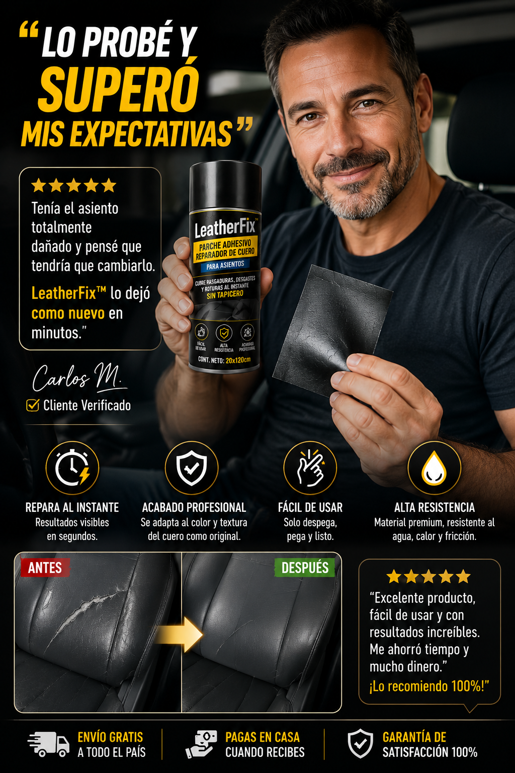 LeatherFix™ – Parche adhesivo reparador de cuero para asientos · Cubre rasgaduras, desgastes y roturas al instante sin tapicero-2