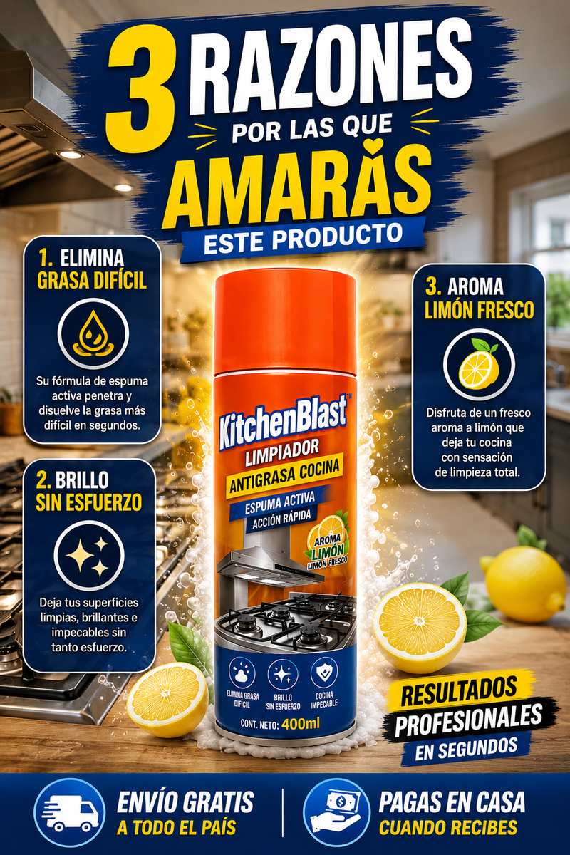 KitchenBlast™ – Limpiador antigrasa profesional 400ml · Cocina brillante en segundos, sin químicos agresivos y con aroma fresco-2