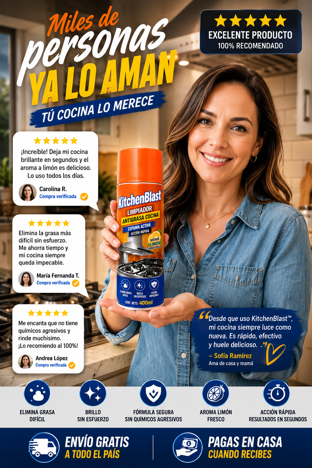 KitchenBlast™ – Limpiador antigrasa profesional 400ml · Cocina brillante en segundos, sin químicos agresivos y con aroma fresco-3