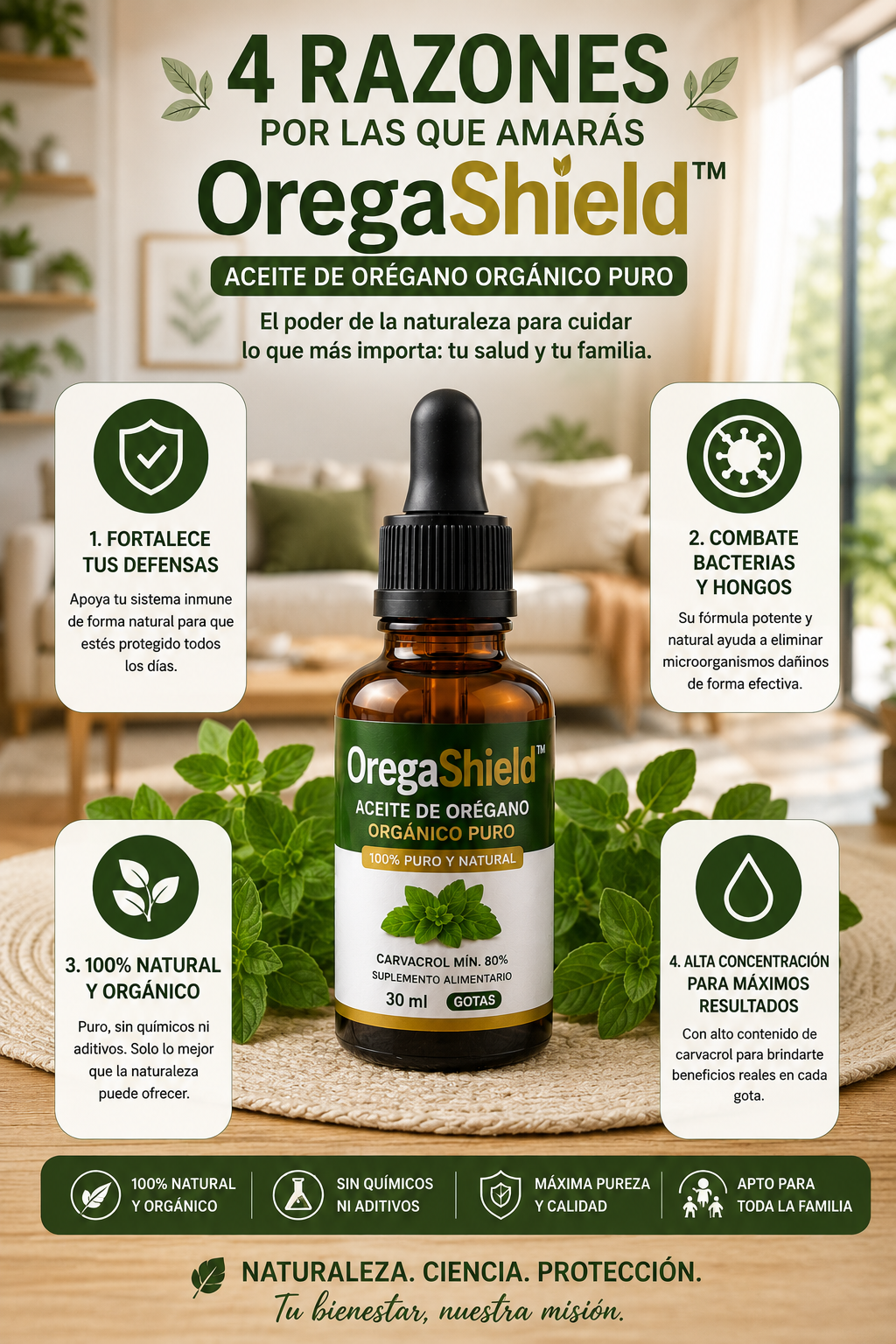 OregaShield™ – Aceite de orégano orgánico puro · Fortalece las defensas, combate bacterias y hongos de forma natural-2